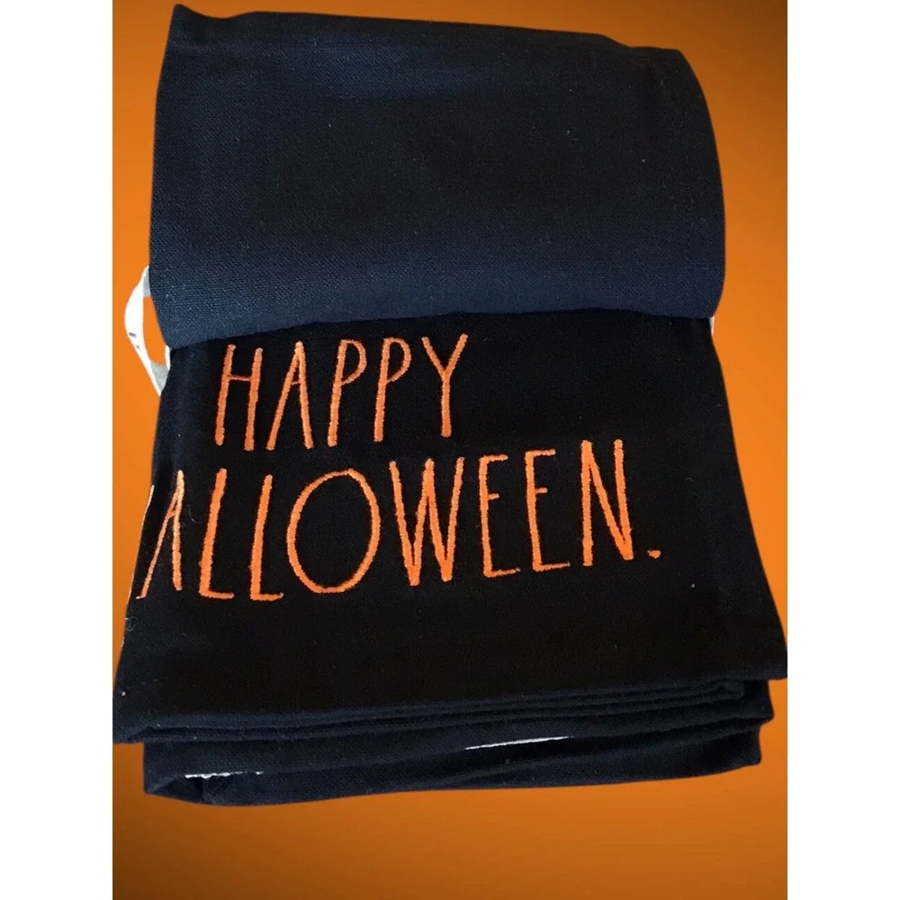 4pc Rae Dunn Halloween Black Napkin Set Trick or‎ Treat Spooky Boo Trick Treat